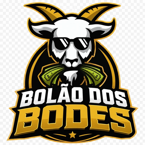 Logo Bolão dos Bodes: bode de óculos com detalhes dourados